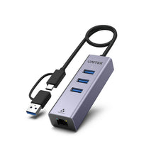 UNITEK Y-3088B uHUB Q4+ 4-in-1 USB-C Hub with 3 USB 3.0 Ports, Gigabit Ethernet LAN & USB-A Adapter