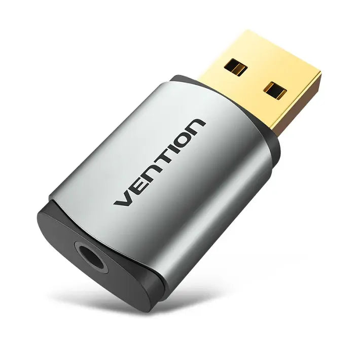 VENTION CDNH0 USB External Sound Card Metal | USB 2.0 to 3.5mm Audio Adapter | Gold-Plated | 2.1 Channel | Plug & Play | Aluminum Alloy