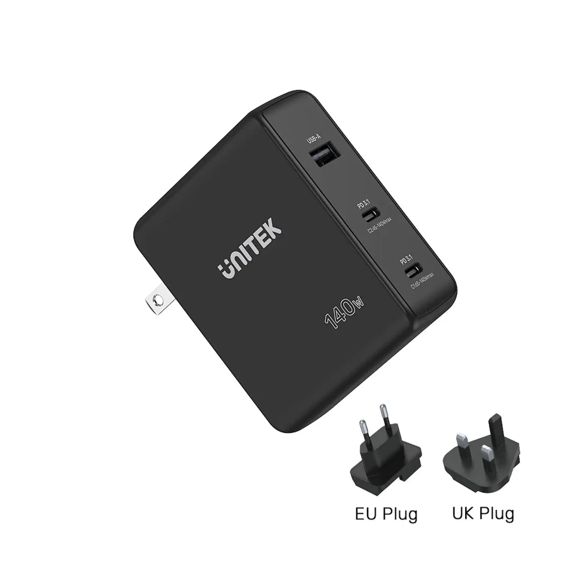UNITEK P1115A 140W GaN Wall Charger 2x USB-C 1x USB-A PD Fast Charge for MacBook Pro iPad iPhone EU
