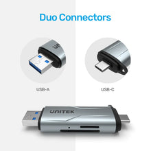 UNITEK R1010A USB-C USB-A Dual Card Reader 5Gbps SD MicroSD for Mac Windows Android Linux Plug and Play