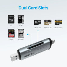 UNITEK R1010A USB-C USB-A Dual Card Reader 5Gbps SD MicroSD for Mac Windows Android Linux Plug and Play