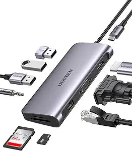 UGREEN 80133 10-in-1 USB-C Hub: Dual HDMI+VGA, Ethernet, 100W PD