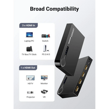 UGREEN 40234 3-Port HDMI Switch 3x1 4K@30Hz for TV Monitor Projector PS4 Xbox