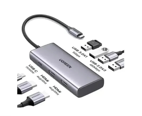 UGREEN 35897 7-in-1 USB-C Hub: Dual 4K HDMI, 4x USB-A & 100W PD