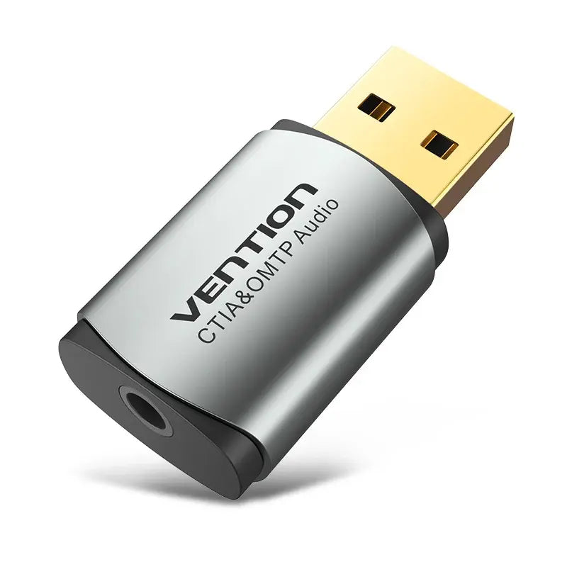 VENTION CDLHO USB External Sound Card Metal | USB 2.0 to 3.5mm Audio Adapter | Gold-Plated | 2.1 Channel | Plug & Play | Aluminum Alloy