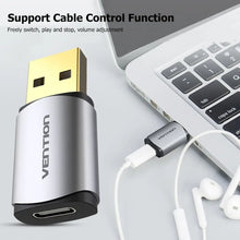 VENTION CDMH0 USB-C External Sound Card Metal | USB 2.0 to 3.5mm Audio Adapter | Gold-Plated | 2.1 Channel | Plug & Play | Aluminum Alloy
