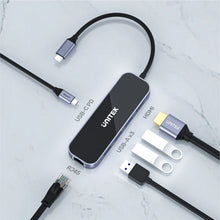 UNITEK D1084A 6-in-1 USB-C Hub 4K@60Hz HDMI 3xUSB-A 5Gbps Gigabit Ethernet 100W PD Glass Design