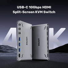 UNITEK D1118AGY01-EU USB-C KVM Switch 4K@30Hz HDMI Split-Screen 10Gbps 5-Port USB-A for 2 PCs