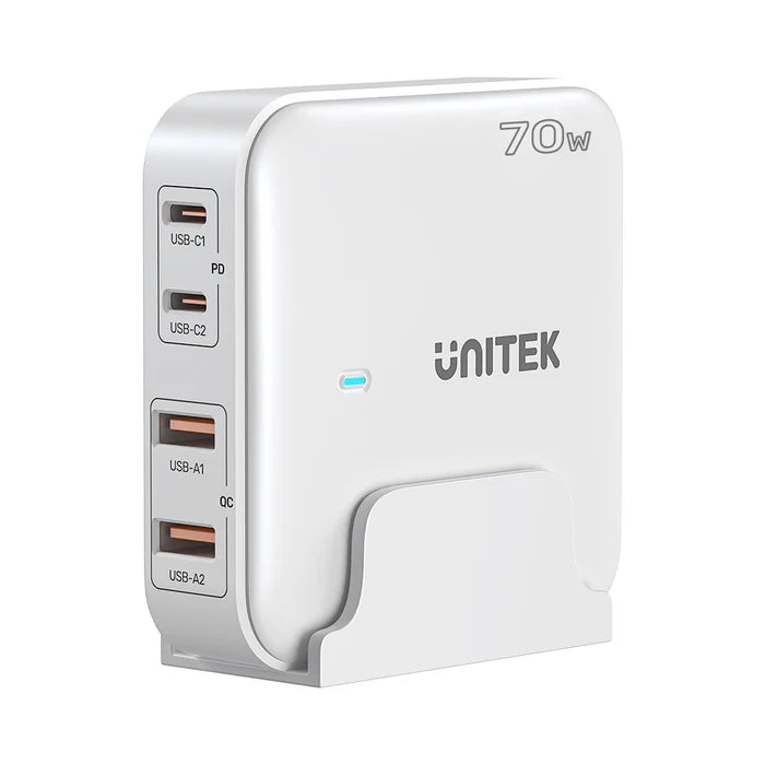 UNITEK P1228ABK01-EU 70W GaN Desktop Charger 4-Port 2xUSB-C 2xUSB-A PD3.0 QC3.0 for MacBook iPhone EU