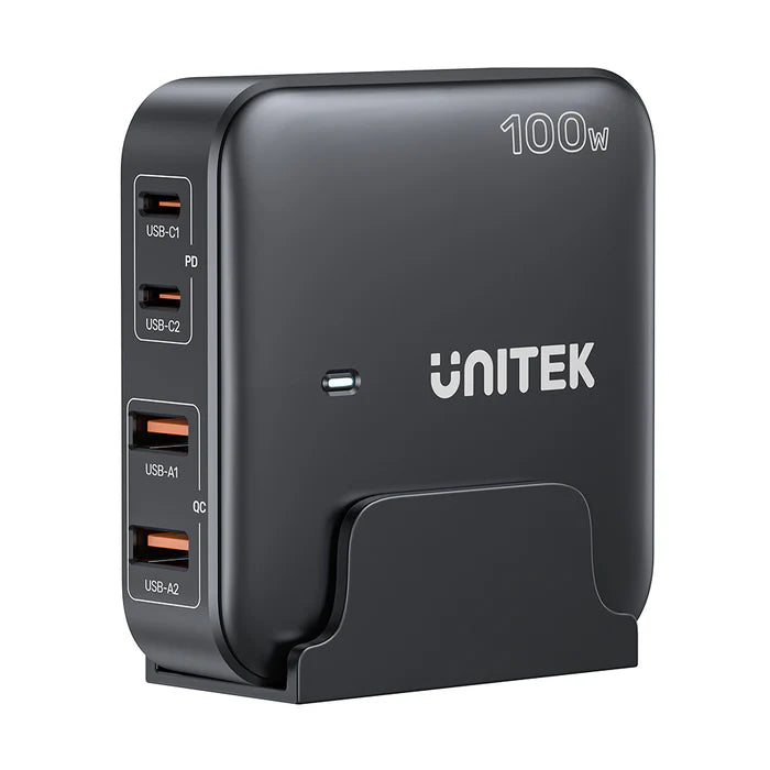 UNITEK P1229ABK01-EU 100W GaN Desktop Charger 4-Port 2xUSB-C 2xUSB-A PD3.0 QC3.0 for MacBook Laptop EU
