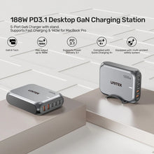 UNITEK P1234AGY01-EU 188W PD3.1 GaN Desktop Charger 5-Port 140W for MacBook Pro USB-C USB-A EU