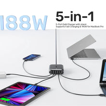 UNITEK P1234AGY01-EU 188W PD3.1 GaN Desktop Charger 5-Port 140W for MacBook Pro USB-C USB-A EU