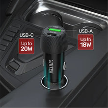 UNITEK P1400A Powertrain Duo 38W Car Charger 2-Port USB-C PD 20W USB-A QC3.0 18W for iPhone Samsung