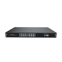 18-Port Gigabit PoE Network Switch with 2 SFP | PLN-1116GB-SFP | 16 × Gigabit PoE Ports | 2 × RJ45 Uplink | 2 × SFP Fiber Uplink | 250W PoE Budget | 56 Gbps Switching Capacity