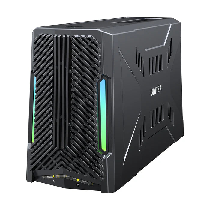UNITEK S1234B01-EU USB-C Docking Station M.2 NVMe & SATA 2.5/3.5 HDD SSD 10Gbps Active Cooling RGB
