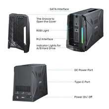 UNITEK S1234B01-EU USB-C Docking Station M.2 NVMe & SATA 2.5/3.5 HDD SSD 10Gbps Active Cooling RGB