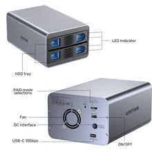 UNITEK S1308C01-EU USB-C 2-Bay RAID Enclosure for 2.5 3.5 SATA HDD SSD 10Gbps RAID 0/1/JBOD/PM