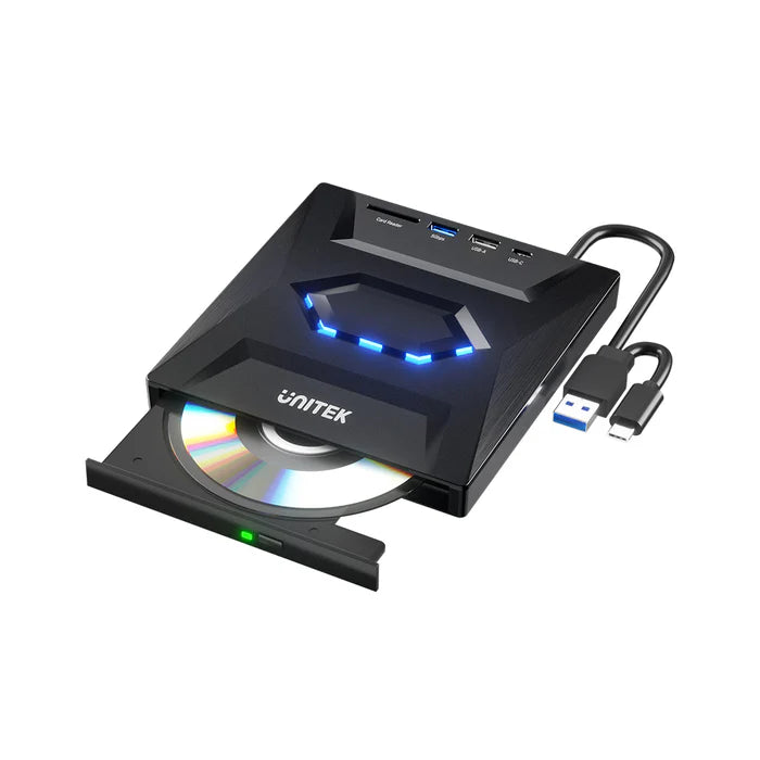 UNITEK T1037A01 External Optical Drive 5-in-1 Hub CD/DVD Burner USB 3.0 5Gbps SD Card Reader for Windows Mac