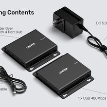 UNITEK U1222ABK01-EU USB-C to 4-Port USB 2.0 Extender over Ethernet Up to 150M with PoC