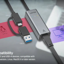 UNITEK U1313C USB-C to 2.5G Ethernet Adapter 2500Mbps USB-A Compatible for Gaming Streaming Windows Mac Linux