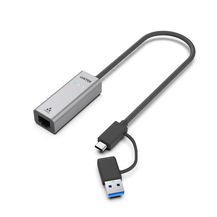 UNITEK U1313C USB-C to 2.5G Ethernet Adapter 2500Mbps USB-A Compatible for Gaming Streaming Windows Mac Linux