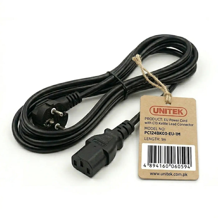 UNITEK PC124BK03-EU-1M Desktop Power Cord EU 1M IEC C13 250V 10A for PC Monitor Printer