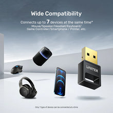 UNITEK B105B USB Bluetooth 5.3 Adapter for PC Windows 11/10 Plug and Play 3Mbps 20m Range 5 Devices