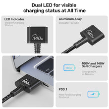 UNITEK C14121BK-2M USB-C to Magnetic 3 Cable 140W PD 2M Braided for MacBook Pro Air M1 M2 M3 Black