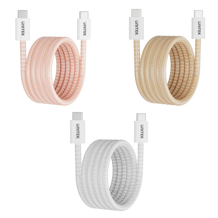 UNITEK C14141ACL01-1M Magnetic USB-C Cable 100W PD 1M Cream Latte Braided E-Marker for MacBook iPhone