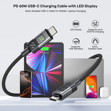 UNITEK C14158ABK01-1M USB-C to C Cable 60W LED Display PD Fast Charging 1M Braided for iPhone MacBook