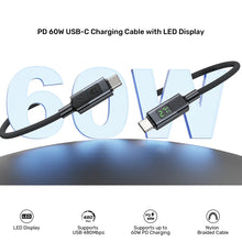 UNITEK C14158ABK01-1M USB-C to C Cable 60W LED Display PD Fast Charging 1M Braided for iPhone MacBook
