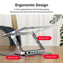 UNITEK D1109B01 Laptop Stand 360° Rotating Base with Detachable USB-C Hub 4K HDMI Gigabit Ethernet 100W PD