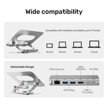 UNITEK D1109B01 Laptop Stand 360° Rotating Base with Detachable USB-C Hub 4K HDMI Gigabit Ethernet 100W PD