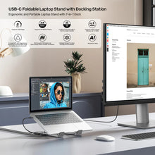 UNITEK D1137AGY01 Foldable Laptop Stand with 7-in-1 USB-C Docking Station 4K@60Hz 100W PD Aluminium