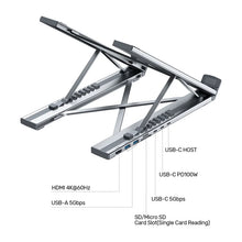UNITEK D1137AGY01 Foldable Laptop Stand with 7-in-1 USB-C Docking Station 4K@60Hz 100W PD Aluminium