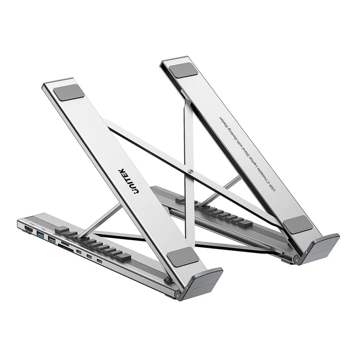 UNITEK D1137AGY01 Foldable Laptop Stand with 7-in-1 USB-C Docking Station 4K@60Hz 100W PD Aluminium