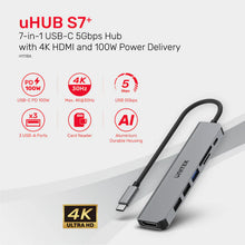 UNITEK H1118A 7-in-1 USB-C Hub 4K@30Hz HDMI 5Gbps USB-A SD/TF Card Reader 100W PD for MacBook iPad