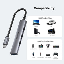UNITEK H1208B 4-in-1 USB-C Hub 1xUSB-A 5Gbps 3xUSB-A 480Mbps for MacBook iPad Pro PC Data Transfer