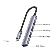 UNITEK H1208B 4-in-1 USB-C Hub 1xUSB-A 5Gbps 3xUSB-A 480Mbps for MacBook iPad Pro PC Data Transfer