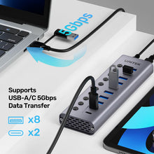 UNITEK H1315B01-EU 10-in-1 USB Hub with 8 USB-A, 2 USB-C Ports, Individual Switches & BC1.2 Fast Charging