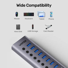 UNITEK H1315B01-EU 10-in-1 USB Hub with 8 USB-A, 2 USB-C Ports, Individual Switches & BC1.2 Fast Charging