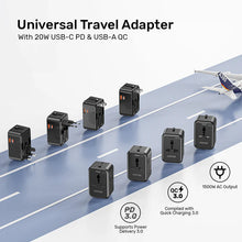 UNITEK P1120ABK01 Universal Travel Adapter 20W PD 18W QC 3.0 4-in-1 Plug for over 200 Countries USB-C USB-A