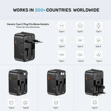 UNITEK P1120ABK01 Universal Travel Adapter 20W PD 18W QC 3.0 4-in-1 Plug for over 200 Countries USB-C USB-A