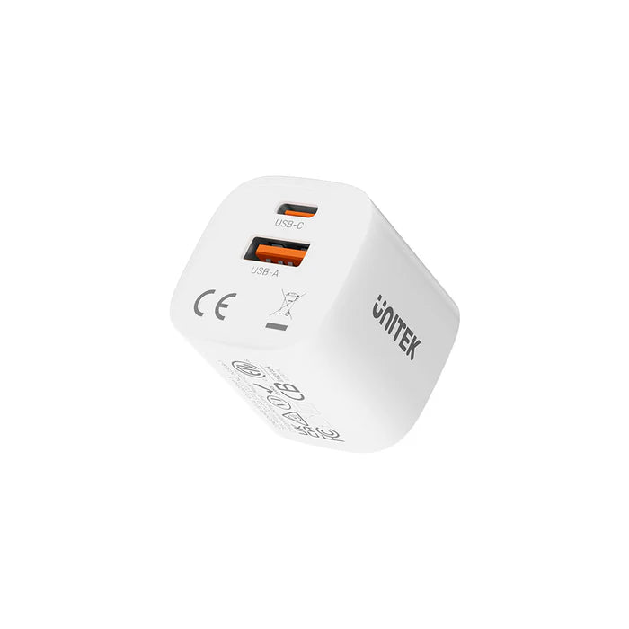 UNITEK P1125AWH01-US 33W Mini USB Wall Charger Dual Port USB-C PD 33W USB-A 30W for iPhone Samsung iPad