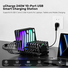 UNITEK P1230CBK01-EU 240W 10-Port USB Charging Station 8 USB-C 2 USB-A Smart Charger for Laptops Tablets Phones