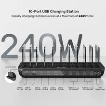 UNITEK P1230CBK01-EU 240W 10-Port USB Charging Station 8 USB-C 2 USB-A Smart Charger for Laptops Tablets Phones