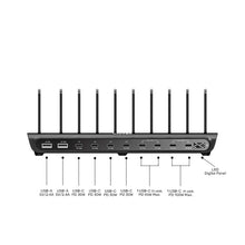 UNITEK P1230CBK01-EU 240W 10-Port USB Charging Station 8 USB-C 2 USB-A Smart Charger for Laptops Tablets Phones