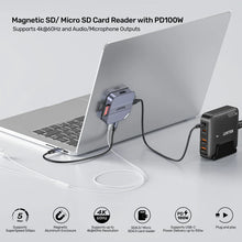 UNITEK S1244CGY01 Magnetic SD/Micro SD Card Reader 6-in-1 PD100W HDMI 4K@60Hz AUX for iPhone 15+ MagSafe