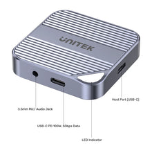 UNITEK S1244CGY01 Magnetic SD/Micro SD Card Reader 6-in-1 PD100W HDMI 4K@60Hz AUX for iPhone 15+ MagSafe