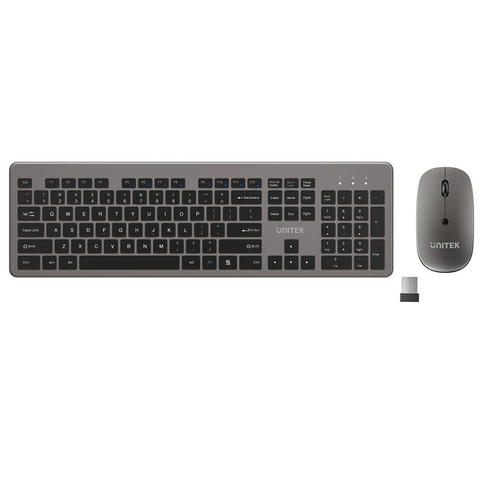 UNITEK T054AGY01-US SlimDuo 2.4GHz Wireless Keyboard and Mouse Combo Space Gray 1600 DPI Silent